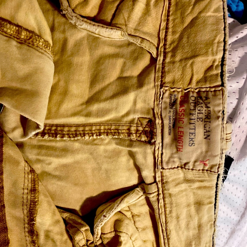 American Eagle distressed tan cargo shorts